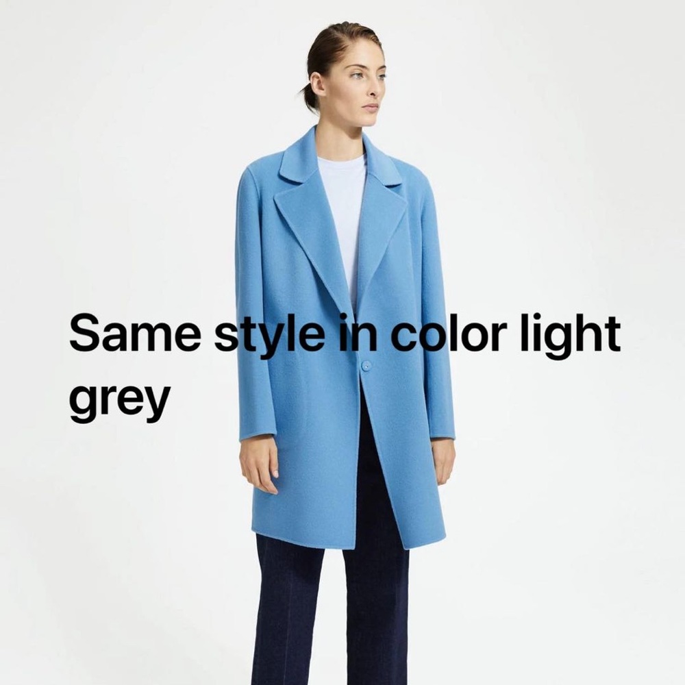 Theory Boy Coat Wool Cashmere Size Large Light Grey Silver Oversized New